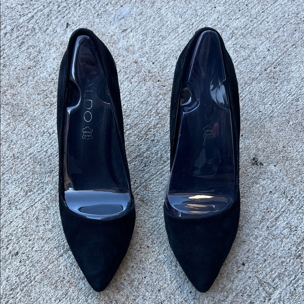 ALDO Classic Black Suede/Genuine Leather Heels for Women